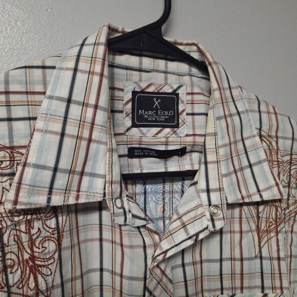 Marc Ecko Snap Down Shirt Short Sleeve Embroidered Mens Large Card Suite Poker T - Picture 4 of 13